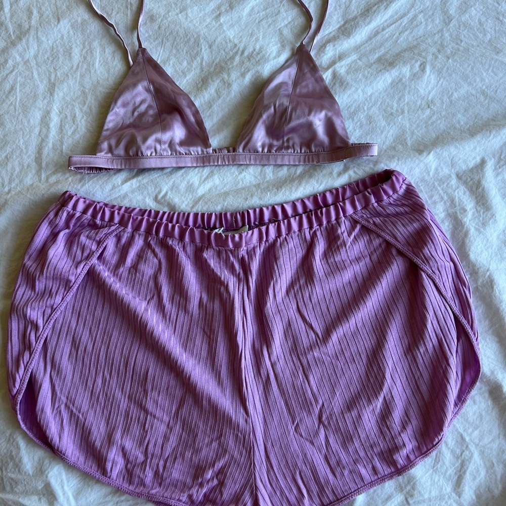 Fleur du Mal Lilac Satin Triangle Bra S NWOT